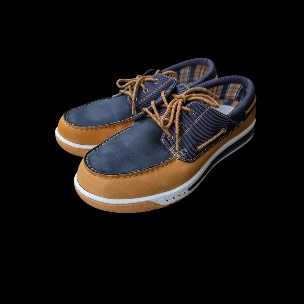 Timberland Mens Boat Shoes Navy Tan Leather Canvas 13
